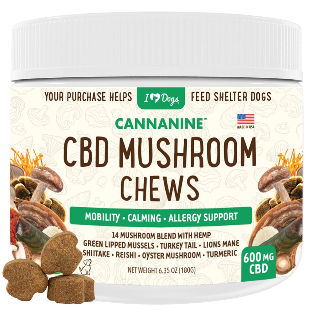 CBD Mushroom Chews For Dogs - Mobility, Calming, Allergy & Immune Support – 14 Mushroom Blend with Turkey Tail, Lion’s Main, Shiitake & Green Lipped Mussels - 60ct / 600MG CBD
